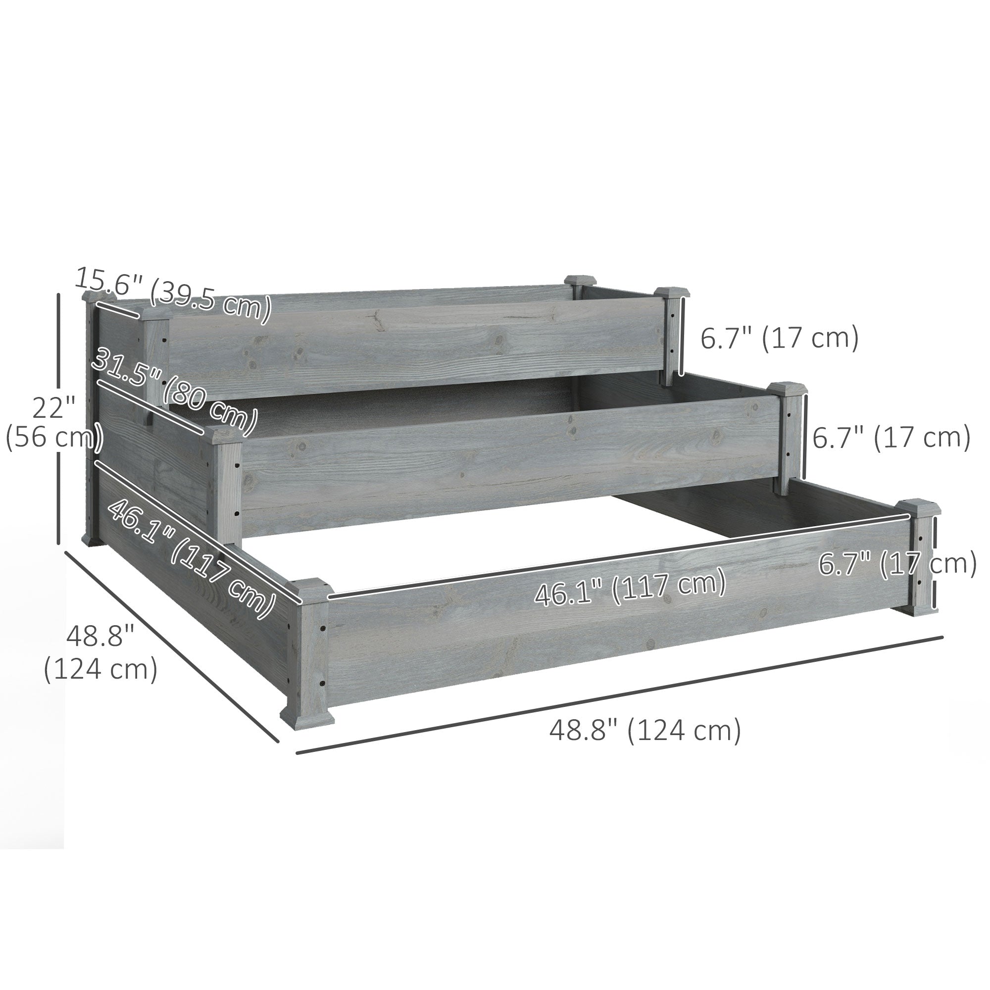 Outsunny 3-Tier Raised Garden Bed 49"x49"x22" Planter Box Backyard Patio Veggies Flowers Herbs Growing Gardening Outdoor Grey 