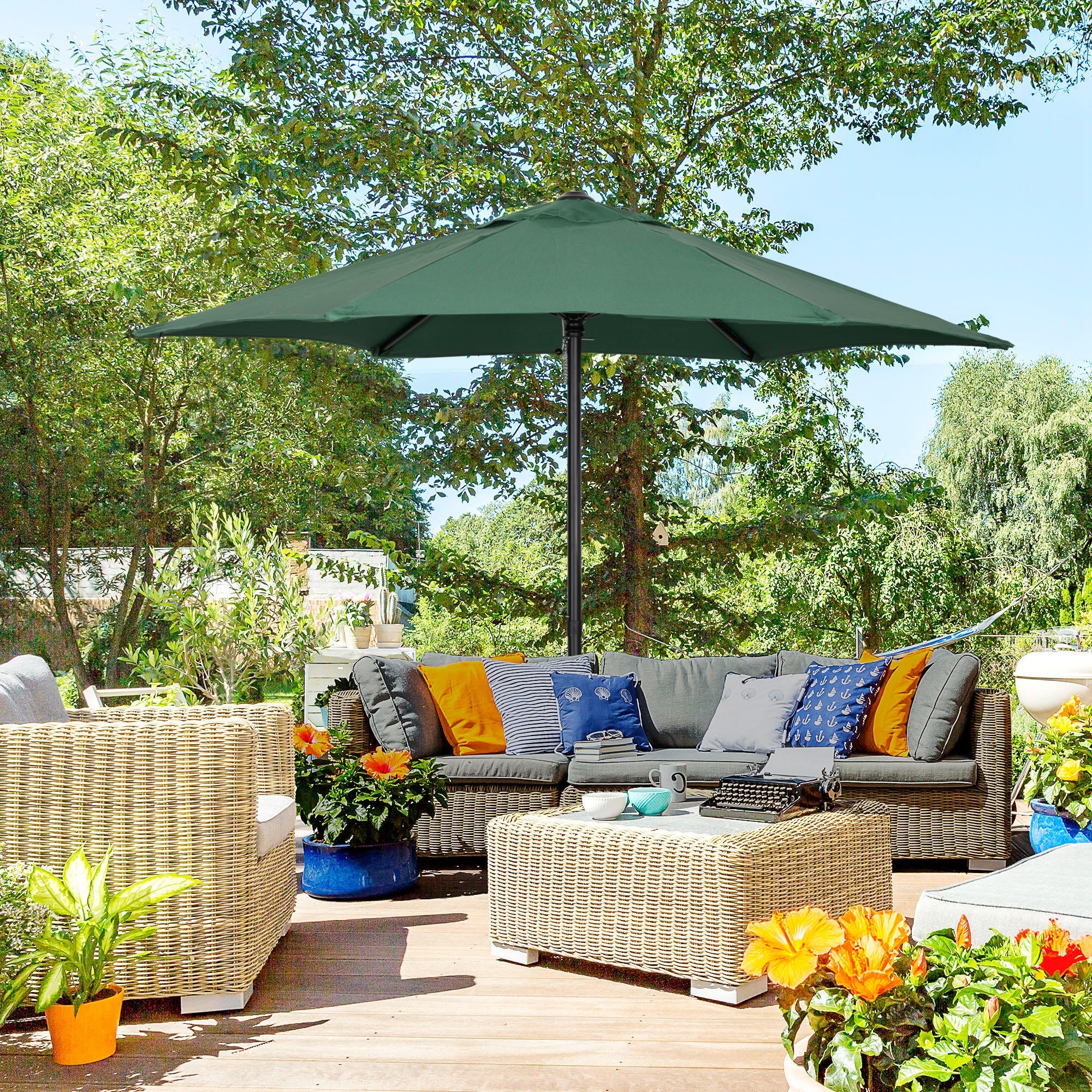 Outsunny 6.6FT Patio Umbrella, Outdoor Parasol with 6 Solid Ribs, Green 
