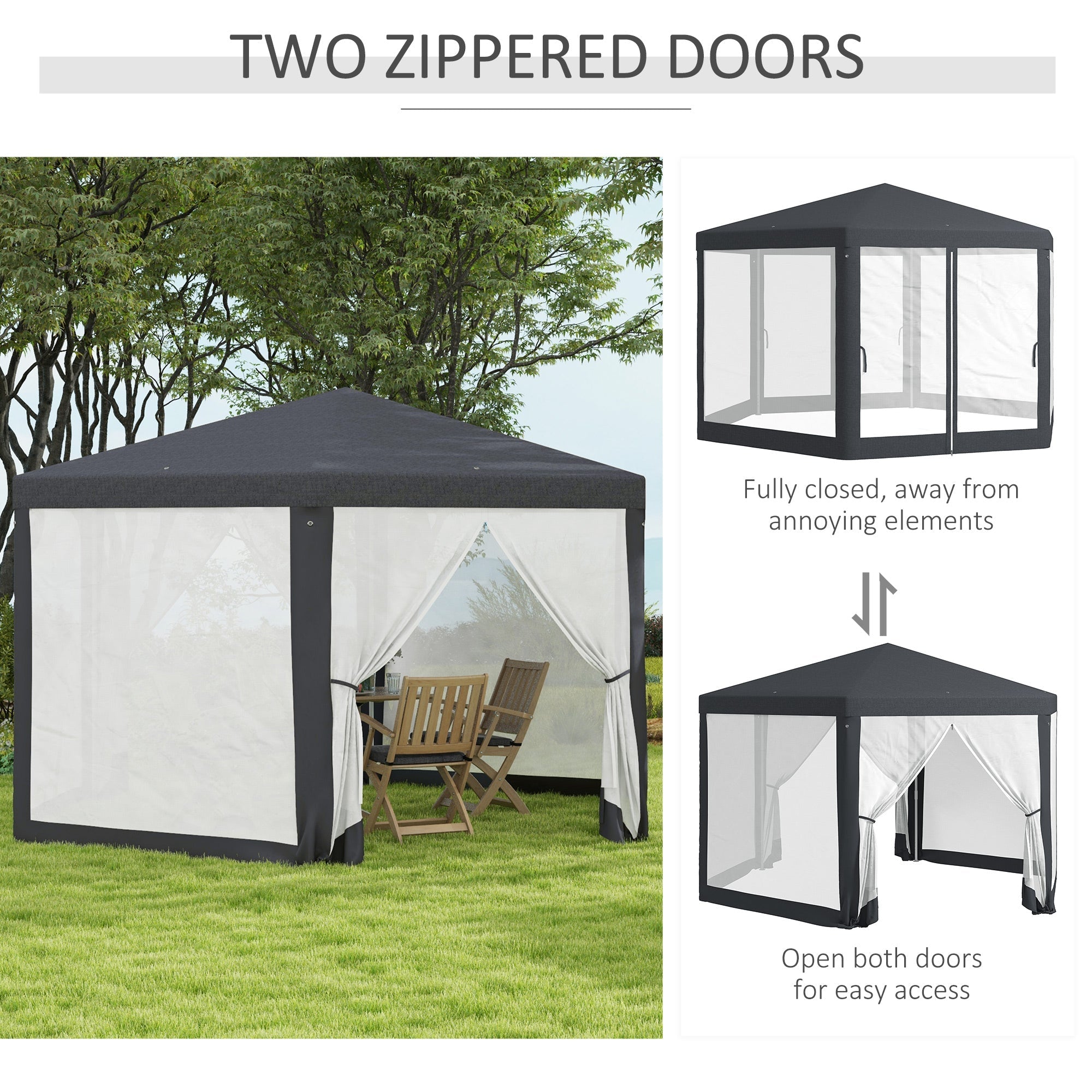 Outsunny Φ13' Hexagon Party Tent Patio Gazebo Outdoor Activity Event Canopy Quick Sun Shelter Pavilion with Netting Mesh Sidewall Dark Grey 