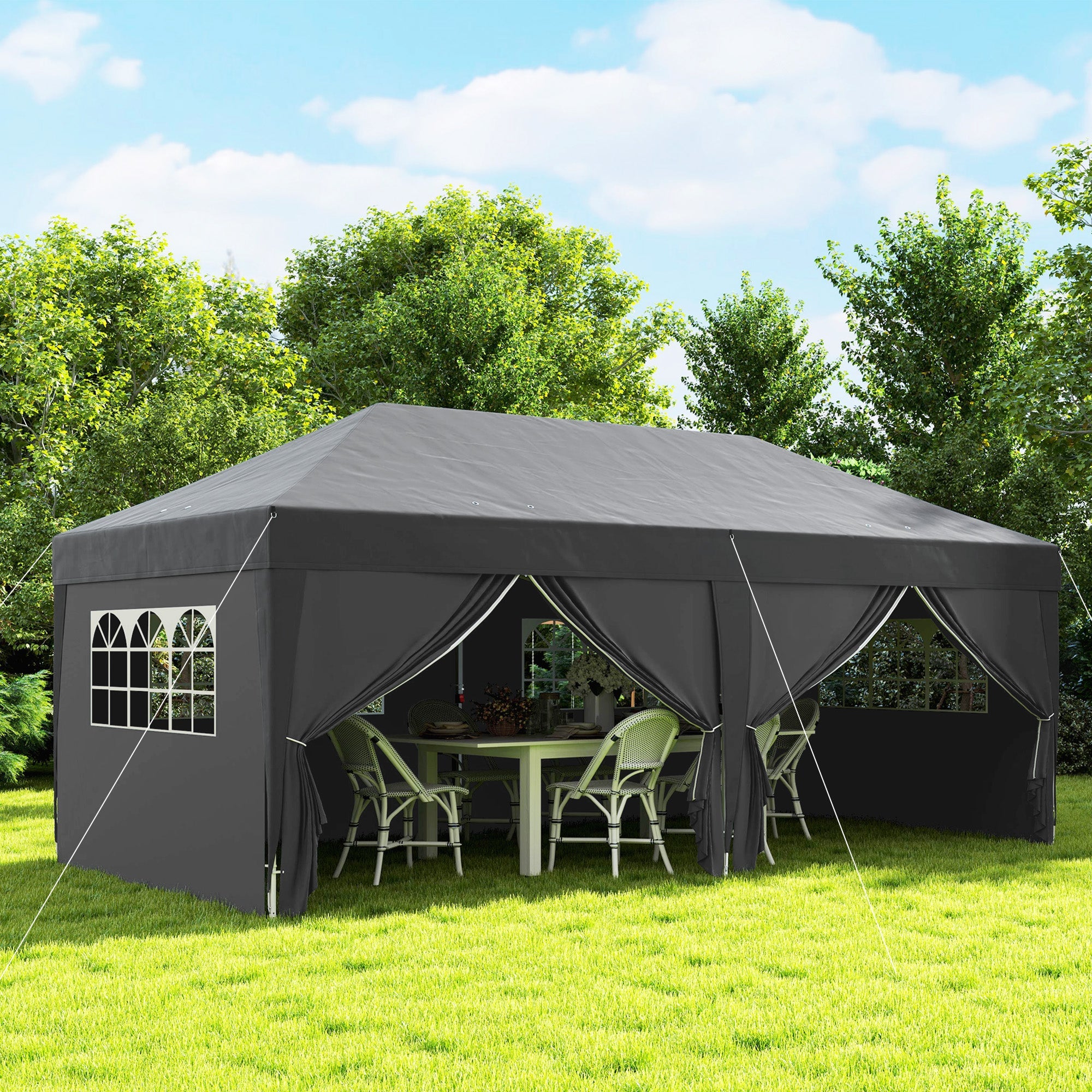 Outsunny 10' x 20' Pop Up Canopy Tent Outdoor Portable Easy Up Party Tent Garden Shade Shelter with Walls Carrying Bag, Black 