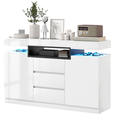 HOMCOM Sideboard Storage Cabinet with LED Lights, White 