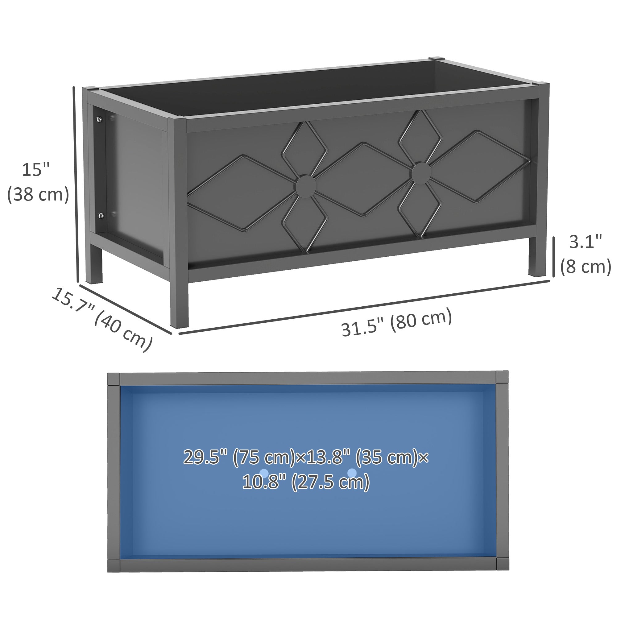 Outsunny Galvanized Raised Garden Bed with Drainage Holes, Metal Raised Flower Bed, Outdoor Galvanized Planter Box for Herbs 