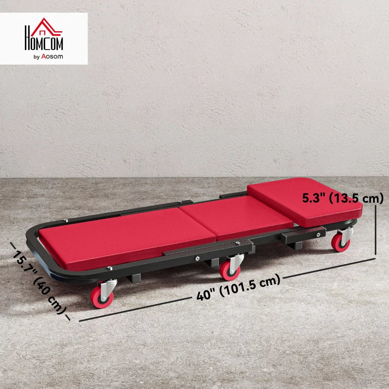 Automotive Z Creeper Seat, 2-in-1 330 lbs Rolling Garage Mechanic Creeper & Stool with Pad, 6 Wheels, Red