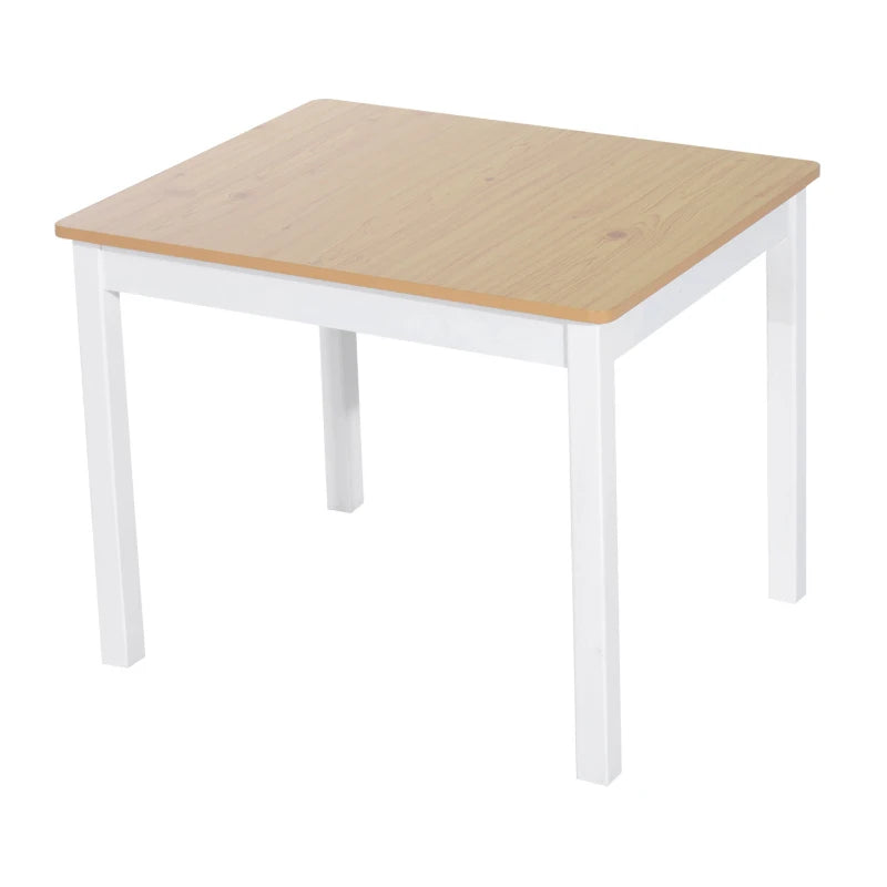 Qaba 4-Piece Set Kids Wood Table Chair Bench with Storage Function Easy to Clean Gift for Girls Boys Toddlers Age 3 Years up Natural and White