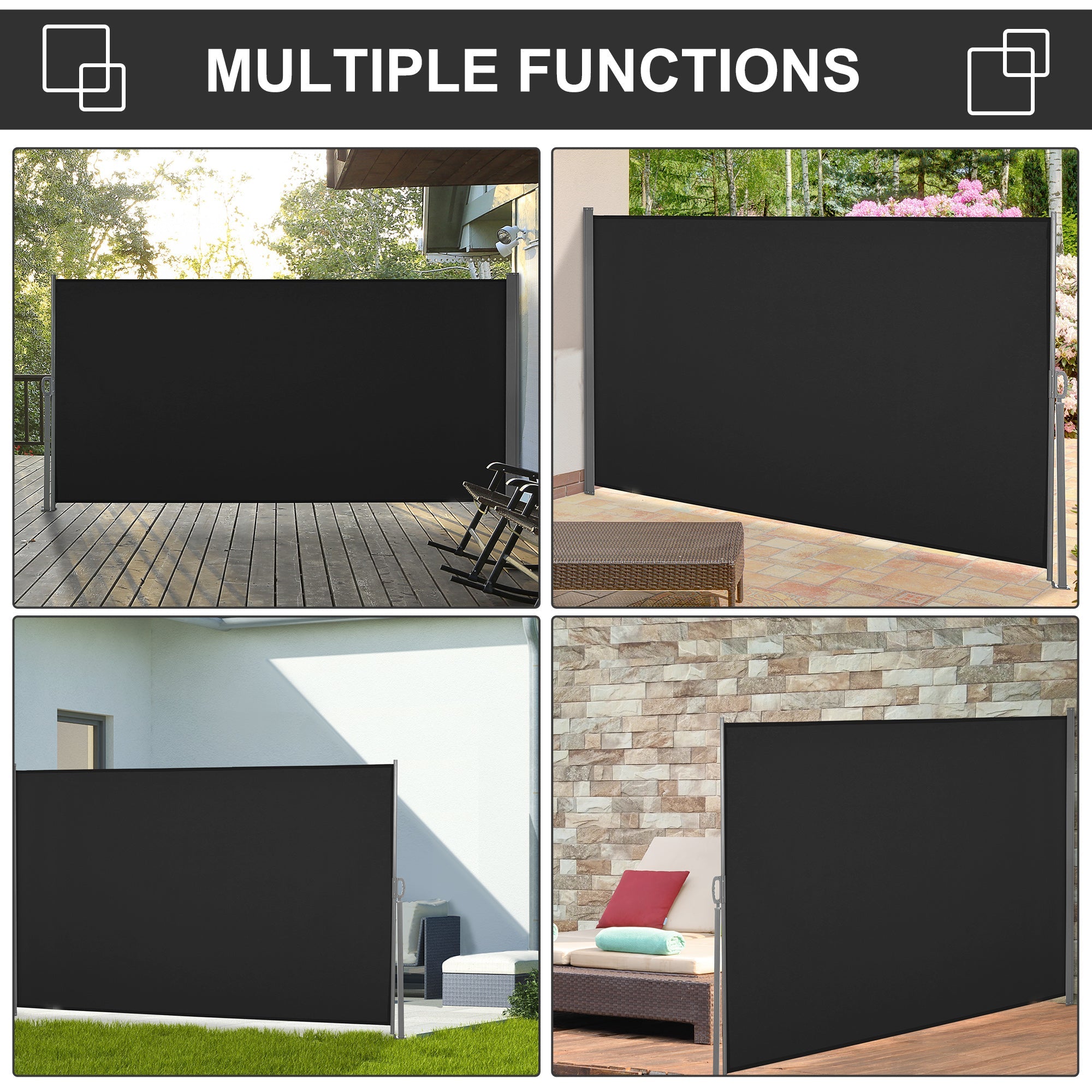 Outsunny Retractable Side Awning 118" x 63" UV Wind Resistant Outdoor Privacy Screen Folding Patio Black 