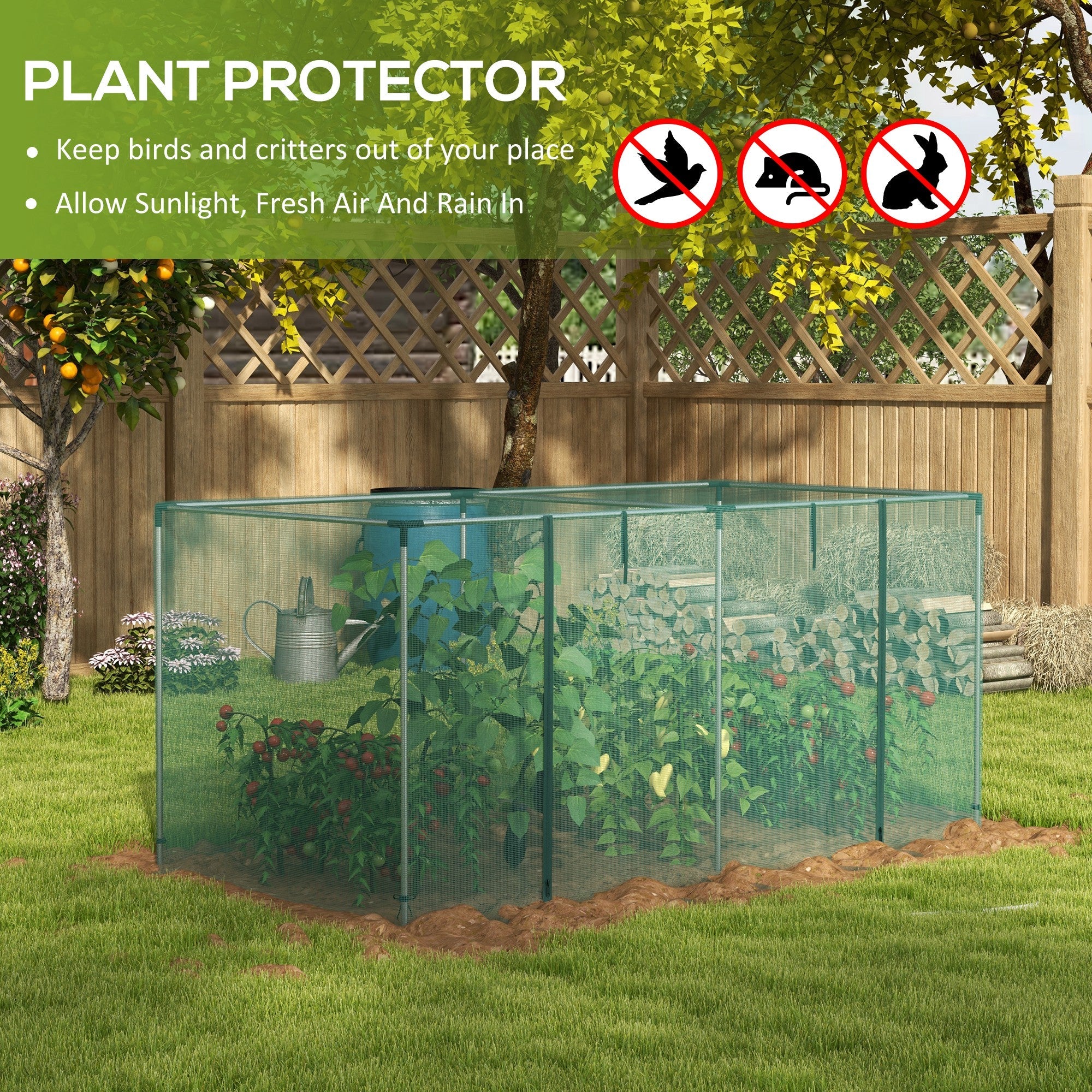 Outsunny Plant Protection Tent Galvanized Steel Crop Cage with Zippered Door 8'x4' Green for Outdoor Gardening 