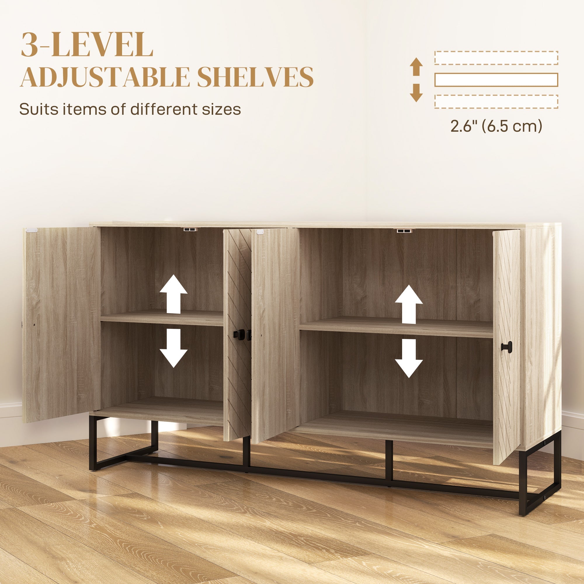 HOMCOM Sideboard Buffet Cabinet with 2 Adjustable Shelves and Steel Base, TV Stand, Coffee Bar Cabinet for Living Room, Oak 