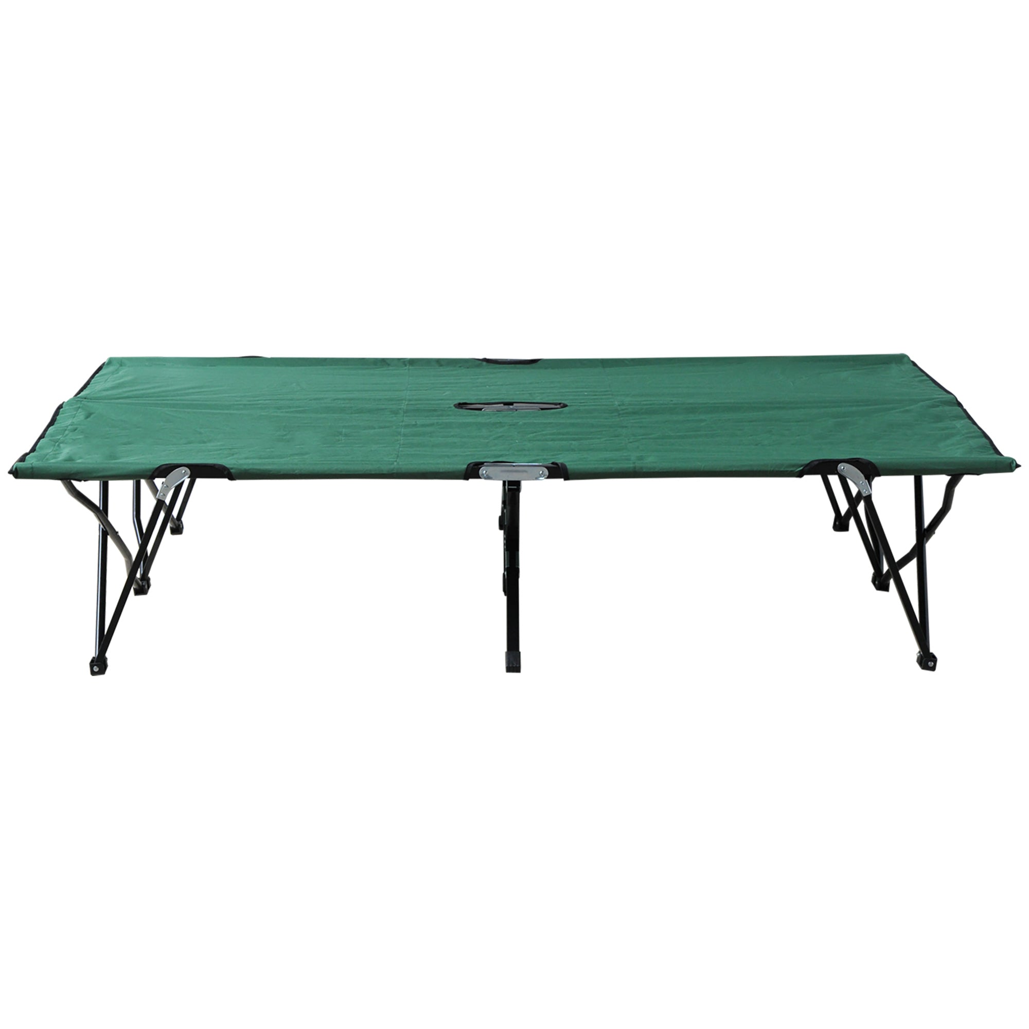 Outsunny 76 Two Person Folding Camping Cot Outdoor Portable Double Cot Wide Military Sleeping Bed w/ Carrying Bag Green 