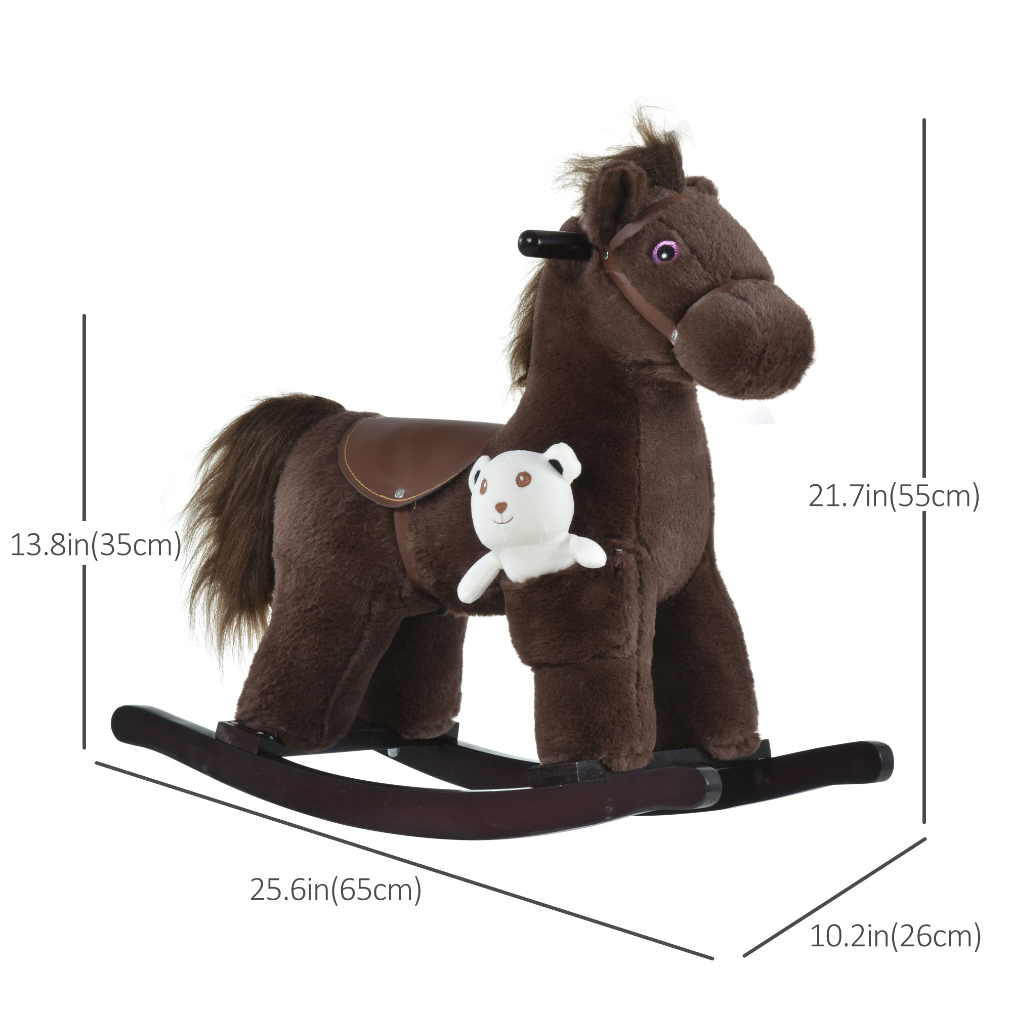 Qaba Children's Plush Rocking Horse - Cozy Bear Ride-On Toy with Realistic Sounds, Soft Seat for Kids, Brown 