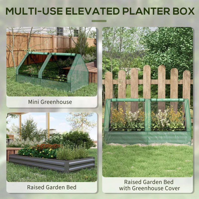 6' x 3' Metal Planter Box with Cover, Raised Garden Bed with Mini Greenhouse for Herbs, Vegetables, Green and Dark Grey
