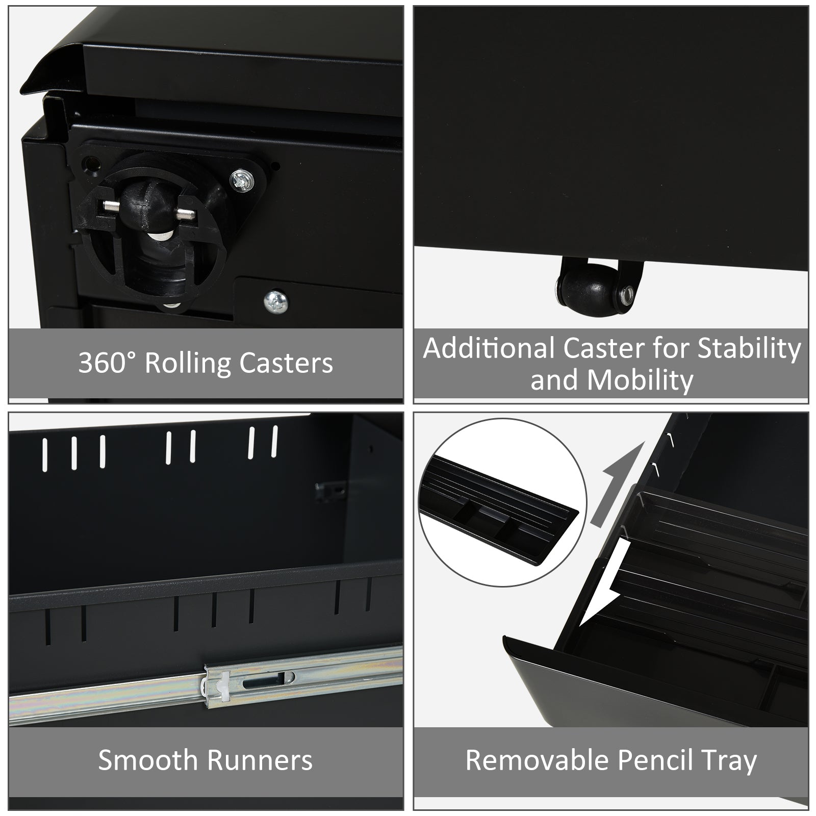 Vinsetto Compact File Vault: 3 Lockable Drawers & Smooth-Rolling Mobility for Secure Home Office Organization, Black 