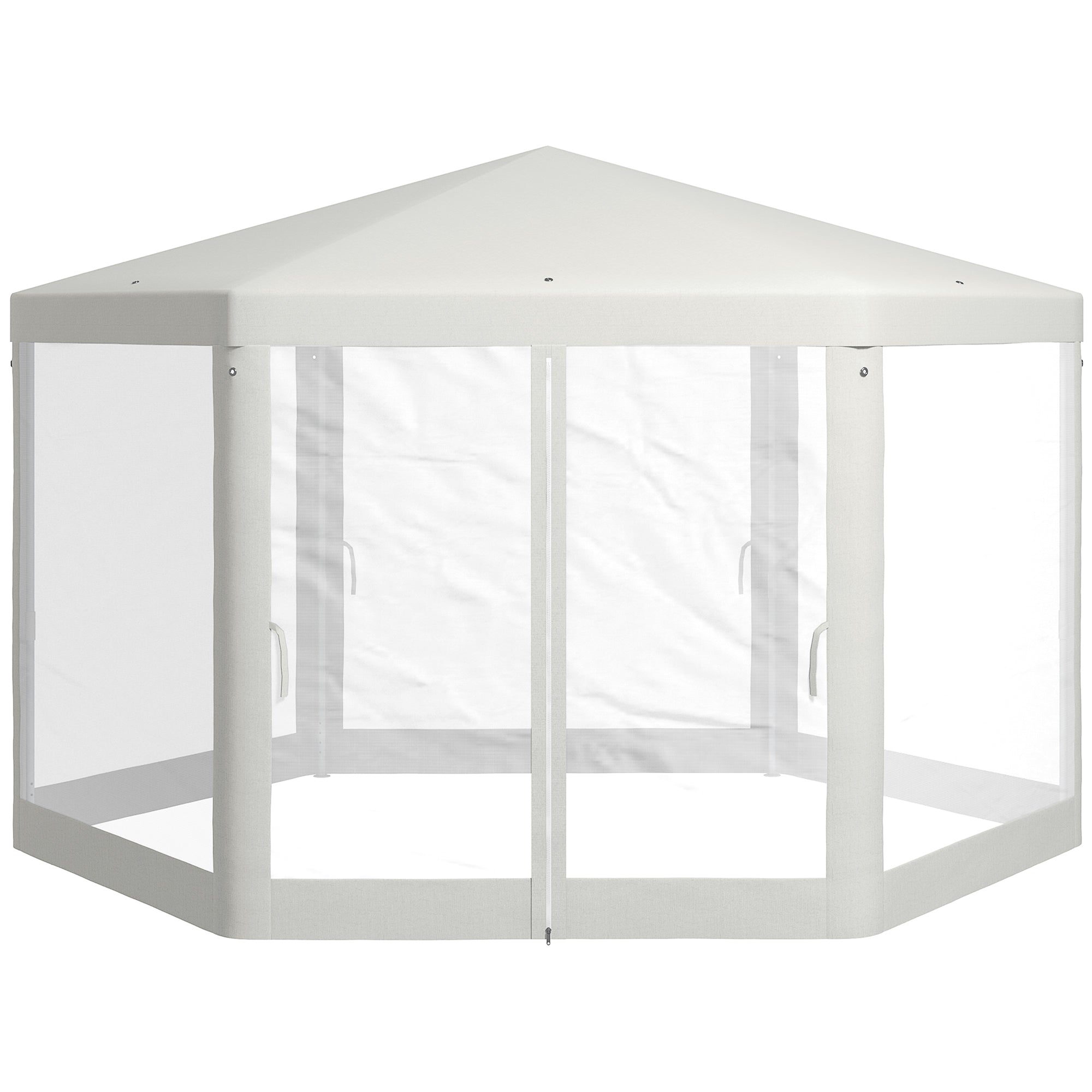 Outsunny Φ13' Hexagon Party Tent Patio Gazebo Outdoor Activity Event Canopy Quick Sun Shelter Pavilion with Netting Mesh Sidewall Cream White 