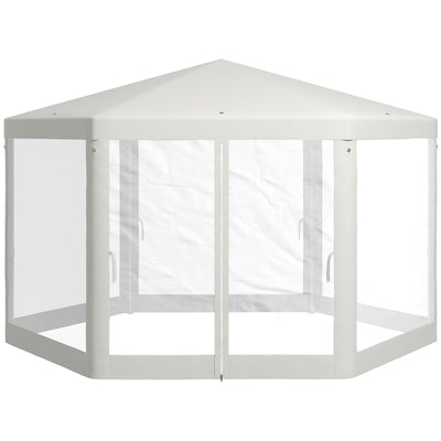 Outsunny Φ13' Hexagon Party Tent Patio Gazebo Outdoor Activity Event Canopy Quick Sun Shelter Pavilion with Netting Mesh Sidewall Cream White 