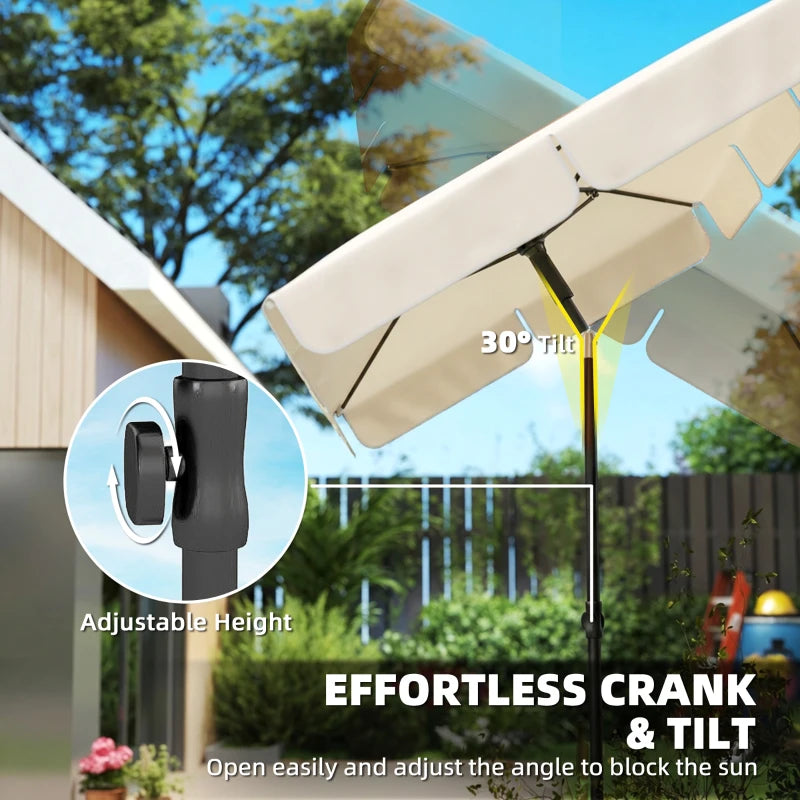 6' x 4' Patio Umbrella with Tilt, Rectangular Outdoor Umbrella for Garden, Beige