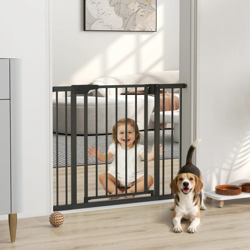 Baby Gate, Pet Safety Gate Pressure Fit, 30"-41" Wide with Two-Way Open, Auto-Close for Stair, Doorways, Hallways, Black
