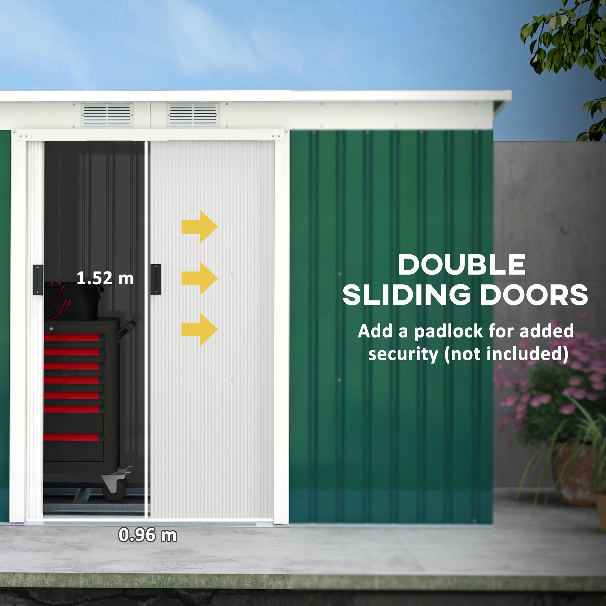Outsunny 9'x4' Outdoor Garden Metal Storage Shed Equipment Tool Box Foundation Ventilation Doors Dark Green 