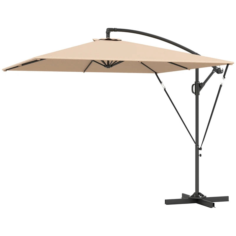Patio Offset Umbrella UPF 50+ UV Protection, Crank Parasol with Base, Cover & Wind Securing, Khaki
