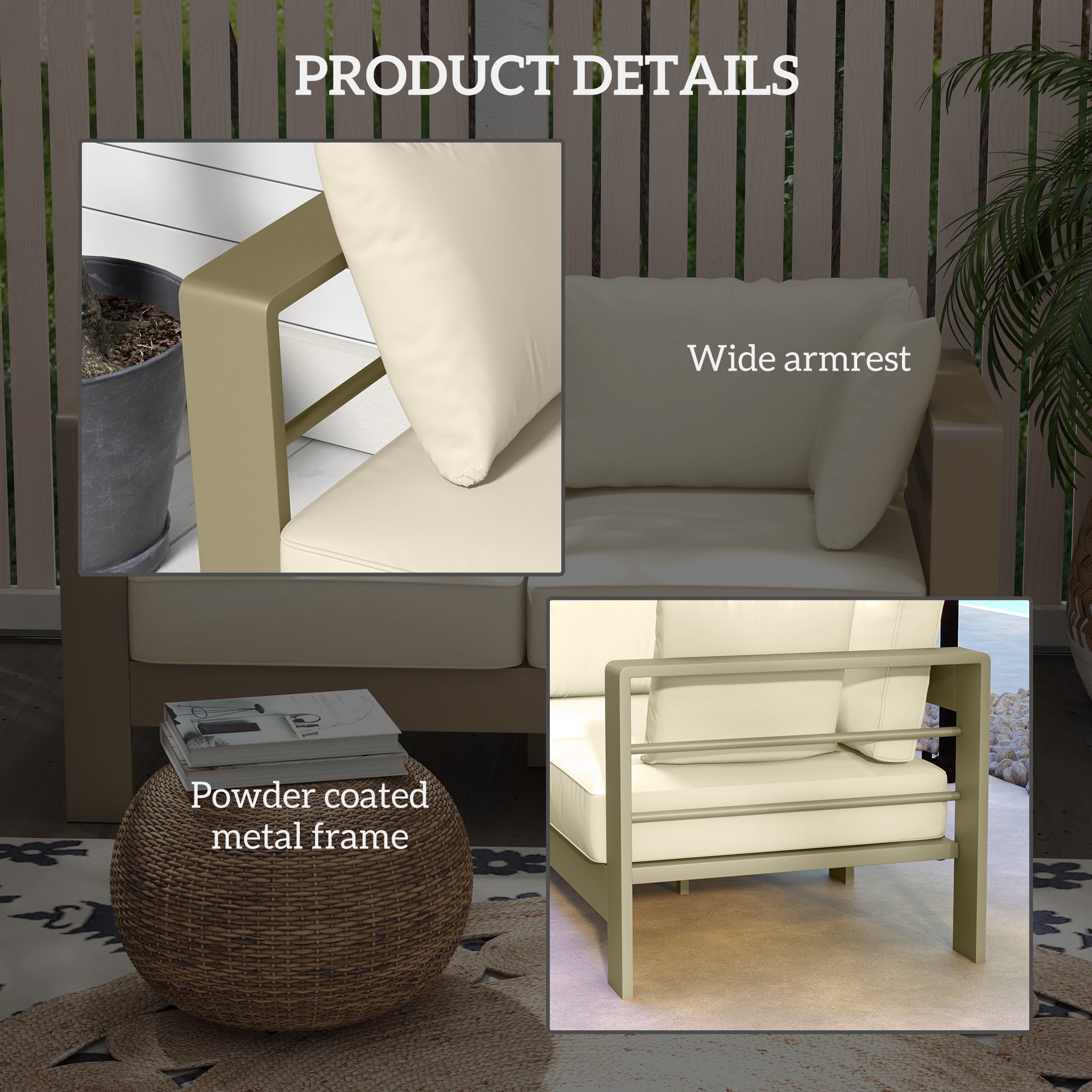 Outsunny Patio Loveseat Outdoor 2-Seater Garden Sofa with Cushions Wide Armrests Cream White 