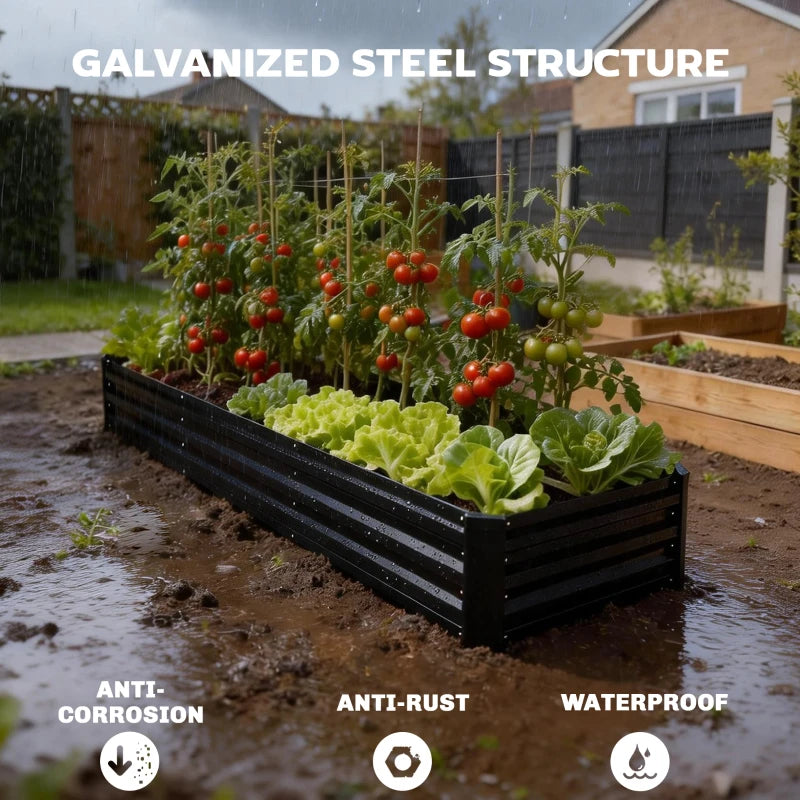 8'x2'x1' Galvanized Raised Bed, Large Elevated Planter Box for Growing Flowers, Herbs and Vegetables, Black