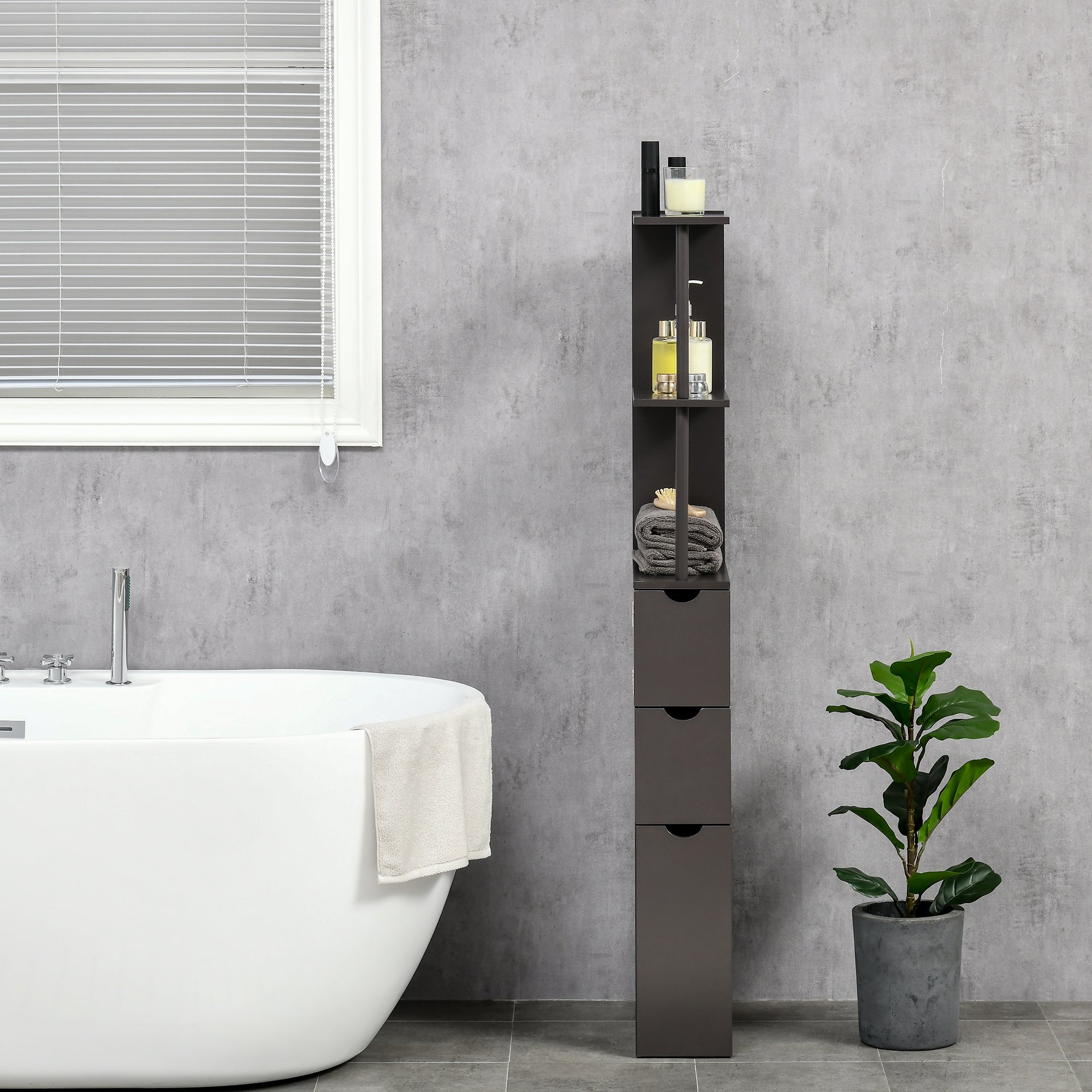 HOMCOM Freestanding Pantry Cabinet: Bathroom/Kitchen Storage Unit with Adjustable Shelves 