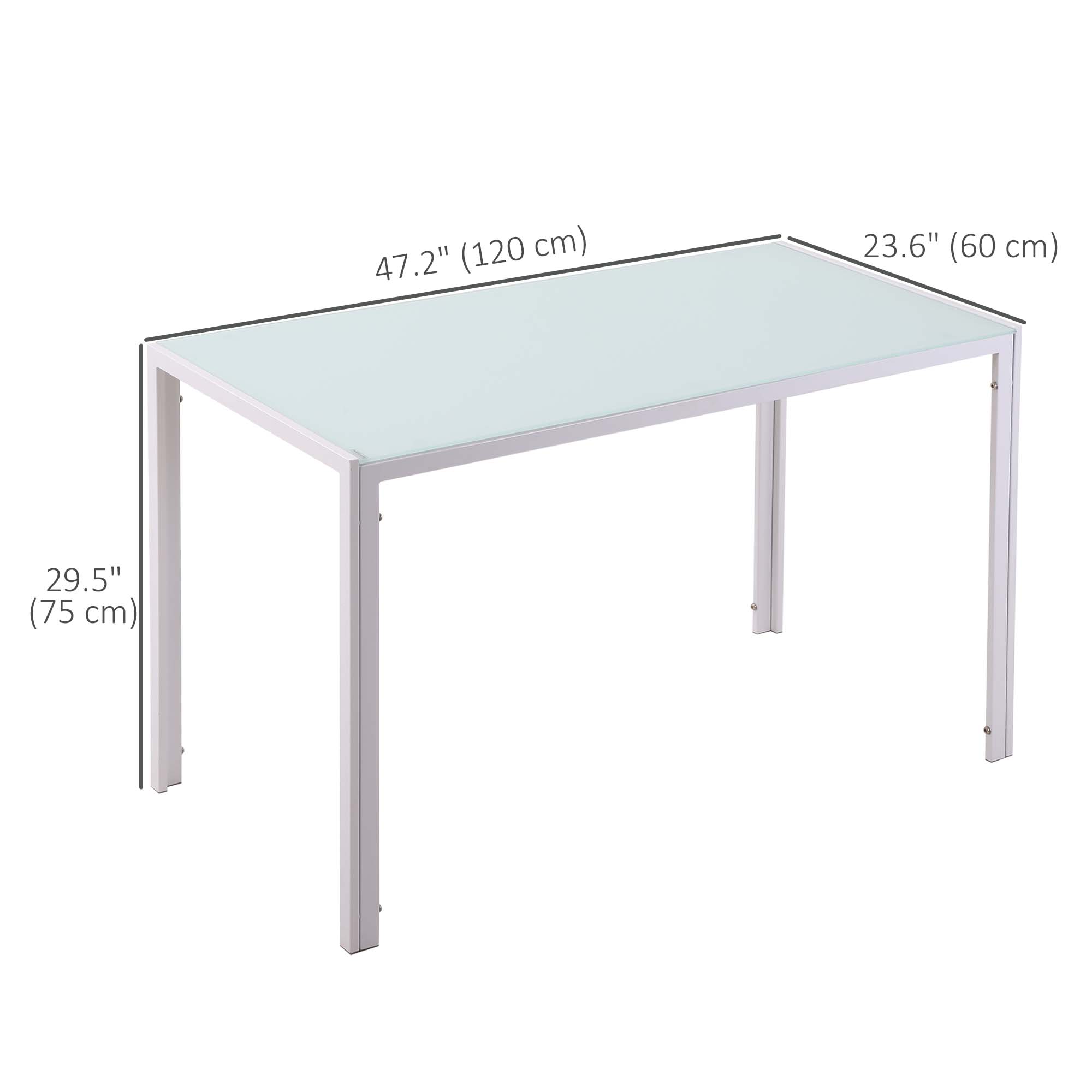 HOMCOM Rectangular 4 Person Dining Table Tempered Glass Top for Living Room White 