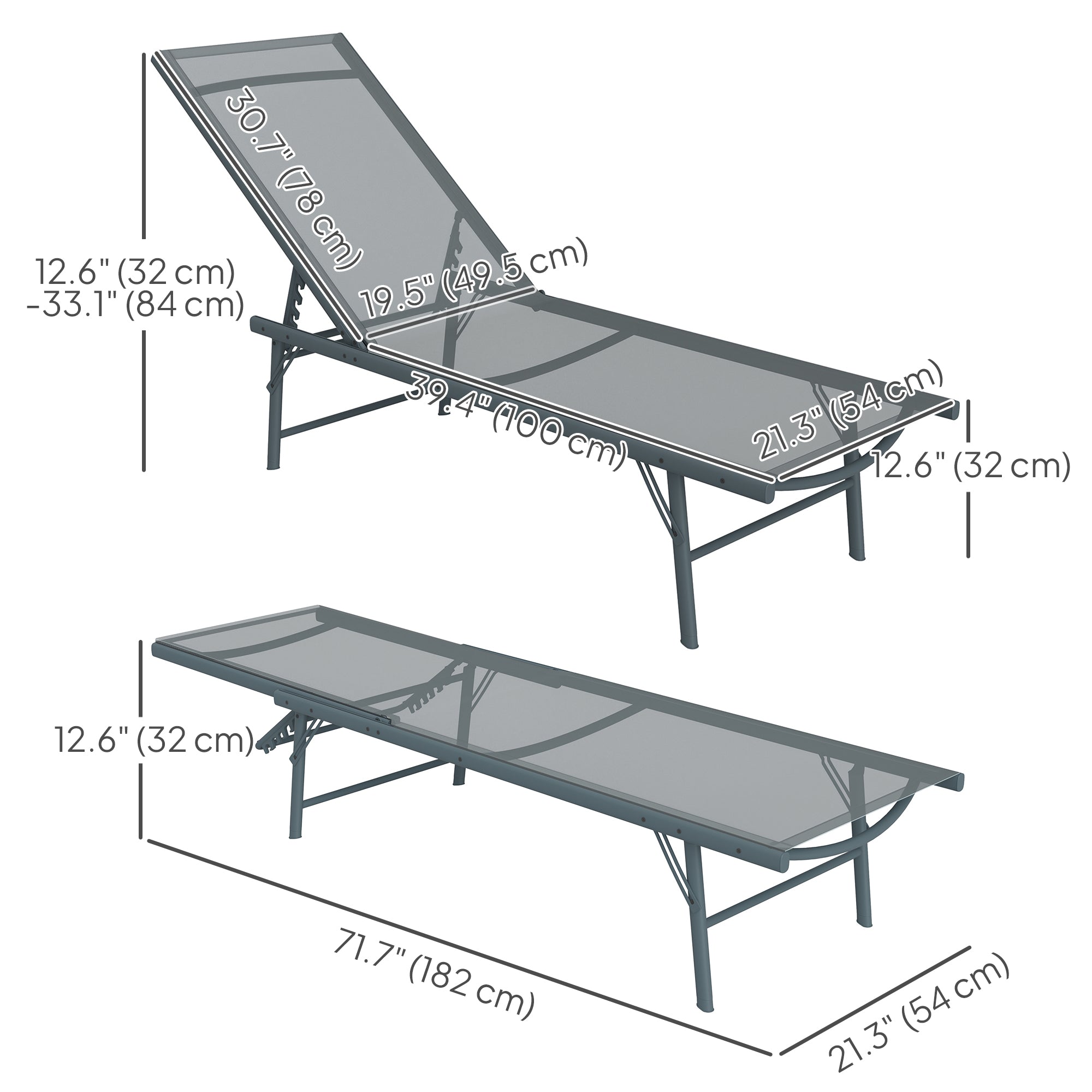 Outsunny 2 Pieces Folding Outdoor Lounge Chairs, Reclining Chaise Lounge Tanning Chair w/ Adjustable Back, Mesh Seat, Light Grey 