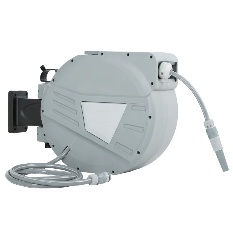 Retractable Garden Hose Reel, 1/2" x 66ft Wall Mounted Hose Reel with Auto Retraction, Self-Locking, Grey