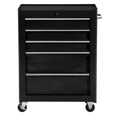 HOMCOM 5-Drawer Rolling Tool Cabinet on Wheels, Lockable Tool Chest, Tool Organizer for Garage, Factory and Workshop, Black 