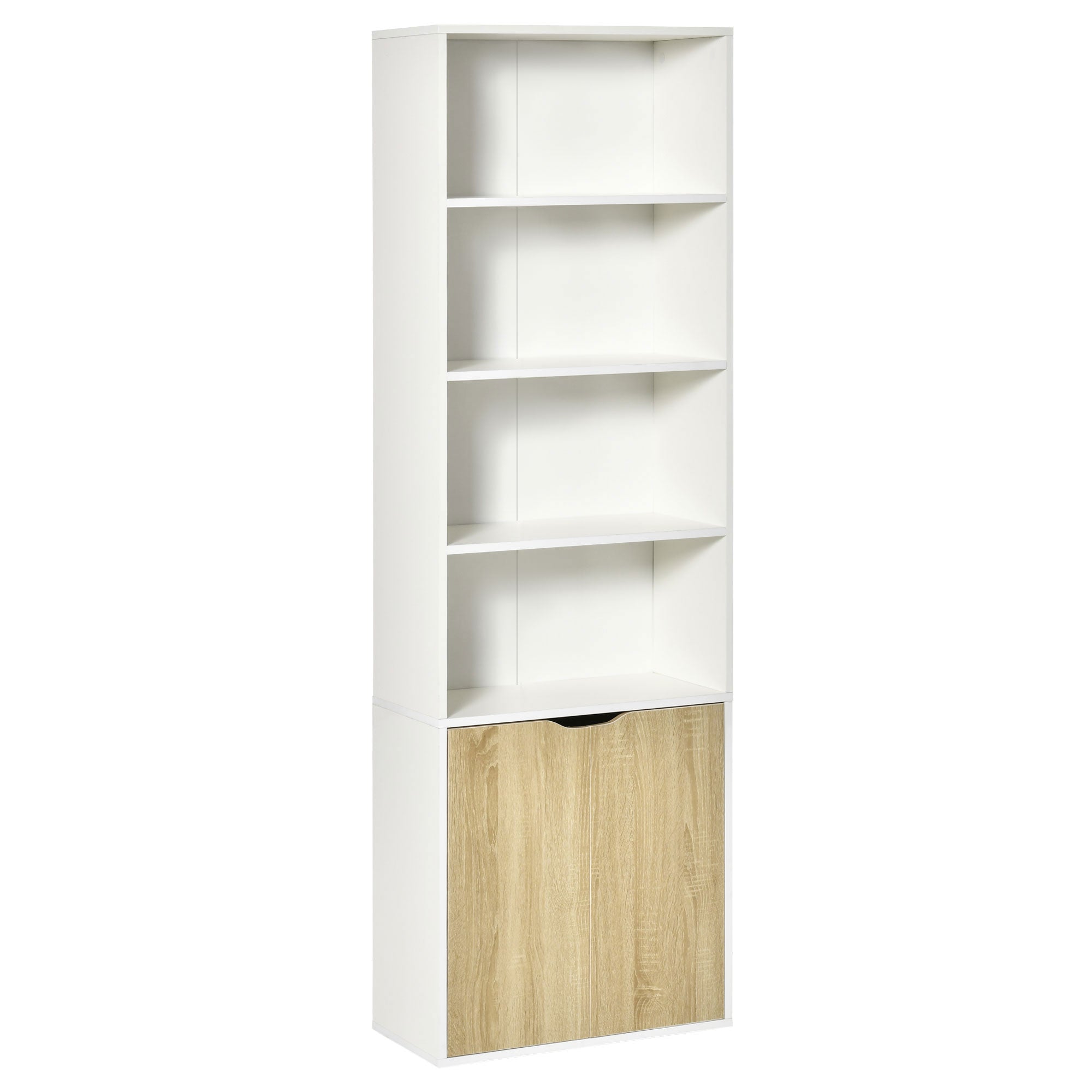 HOMCOM 4-Tier Bookcase: Oak Finish Storage Cabinet with Doors for Home Office/Living Room 