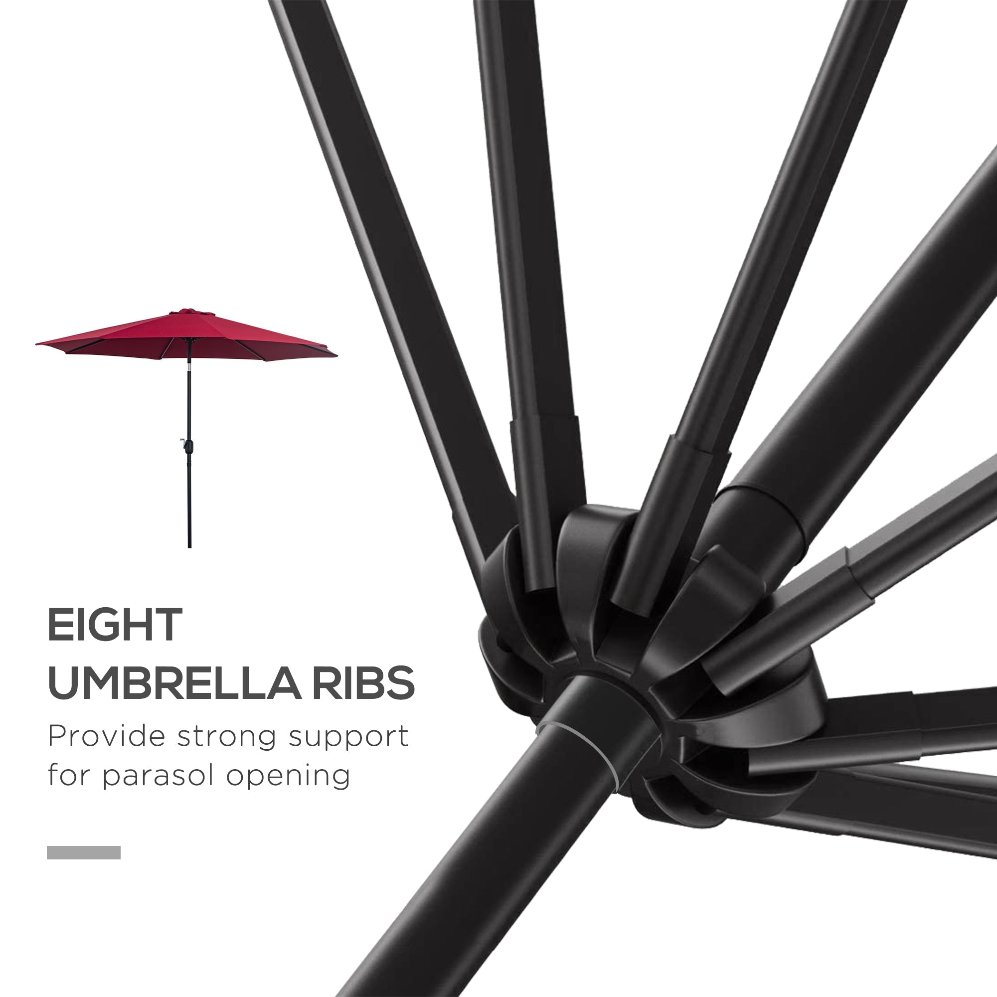 Outsunny Steel Frame Patio Umbrella: 10'x8' Round Market Garden Parasol Canopy, Wine Red 