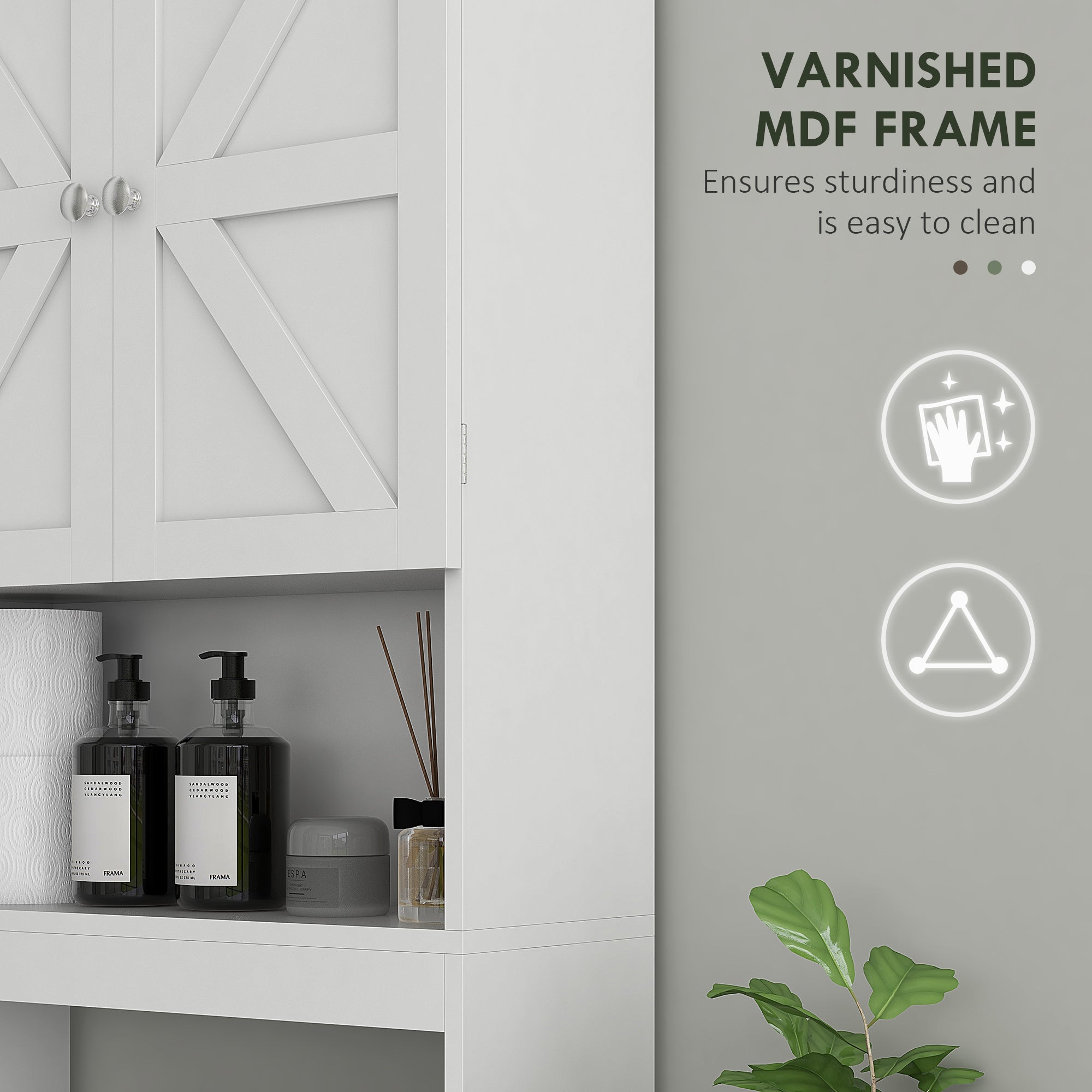 HOMCOM Over The Toilet Bathroom Cabinet Modern Above Toilet Storage Barn Doors Open Shelf White 