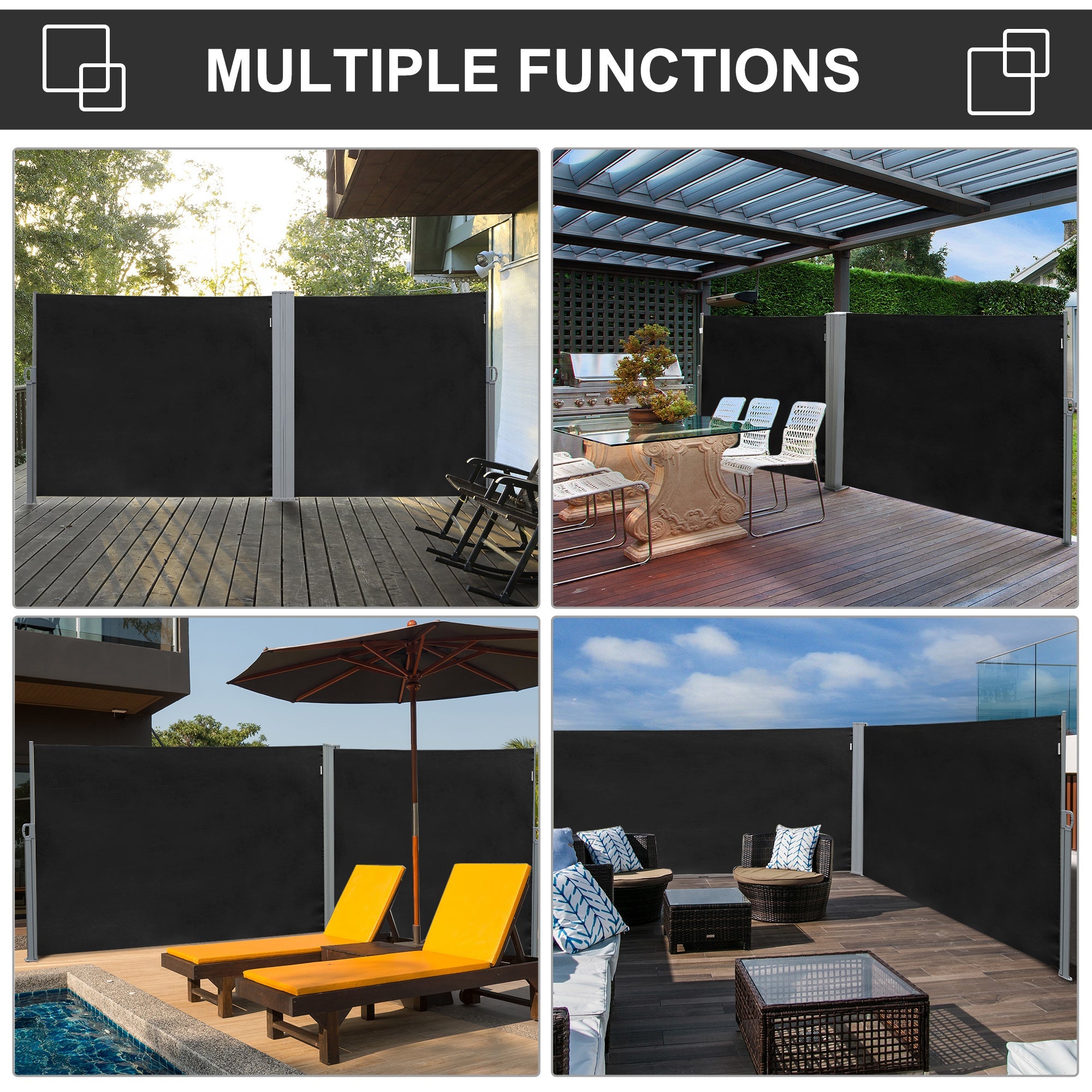Outsunny Retractable Sidescreen: 118" x 71" UV Wind Resistant Outdoor Privacy Panel for Folding Patio, Black 