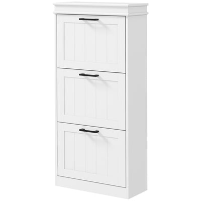 HOMCOM Narrow Shoe Cabinet: White Storage with 3 Flip Drawers & Adjustable Shelves for 15 Pairs, Sleek Look 