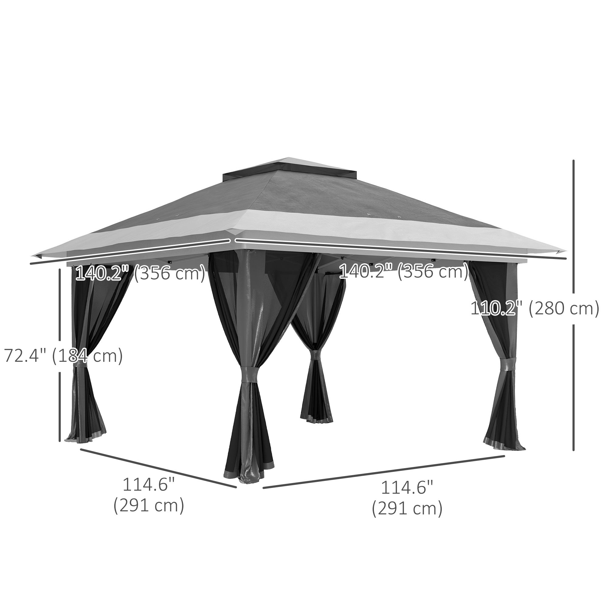 Outsunny 11.7' x 11.7' Pop Up Canopy Tent with Netting, UPF50+ Instant Sun Shelter with Wheeled Carry Bag and Sand Bags 