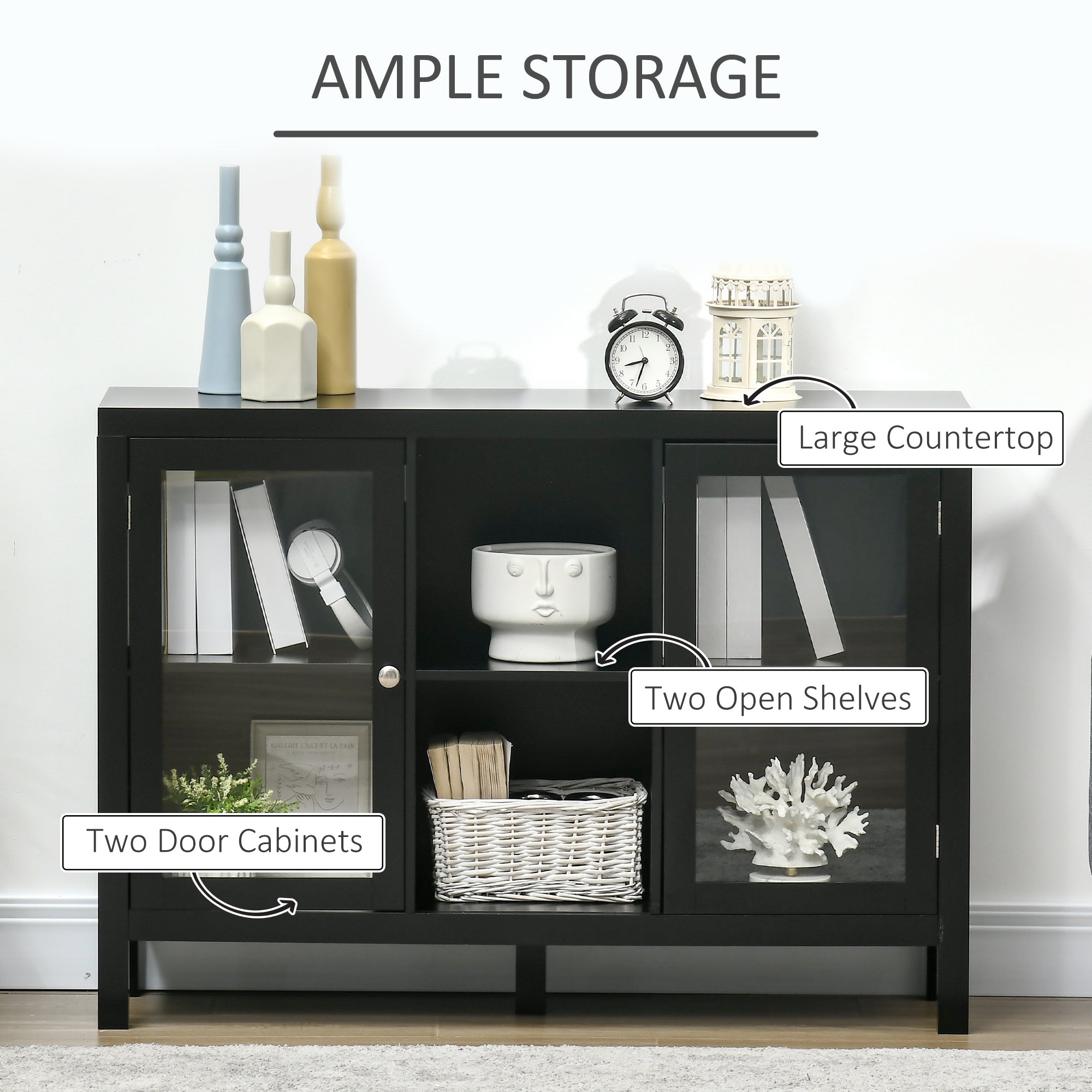 HOMCOM Modern Wine Enthusiast: Kitchen Sideboard Buffet Cabinet with Wine Rack, Tempered Glass Door, and Adjustable Shelves 