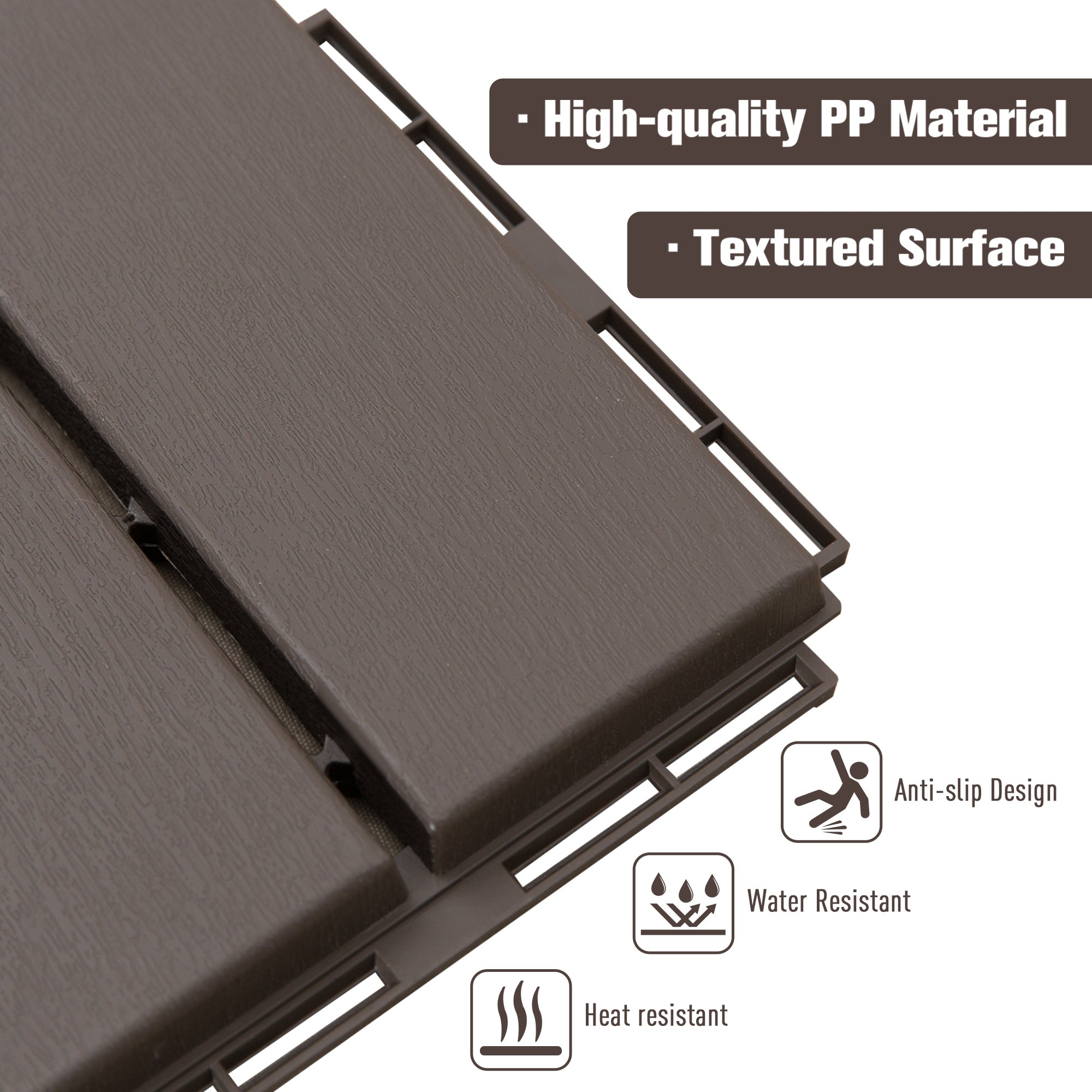 Outsunny 9 Pcs PP Interlocking Composite Deck Tile, 12" x 12" Outdoor Flooring Tiles for Indoor and Outdoor Use, Brown 